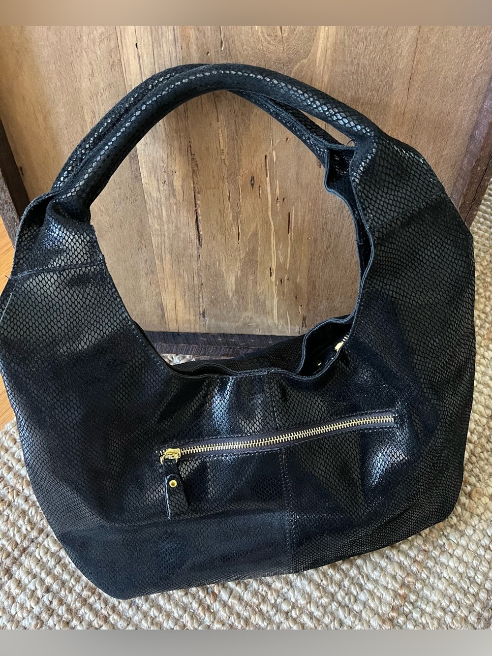 Maxine Couture Hobo Suede Leather Handbag Black - Picture 16 of 16